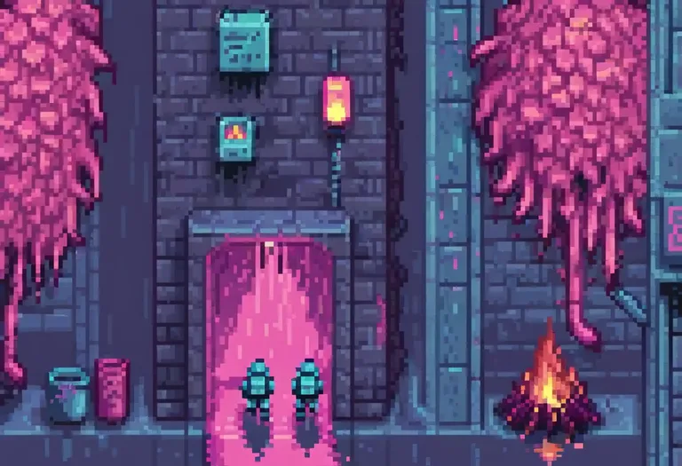 Pixel-art storm crisis card scene