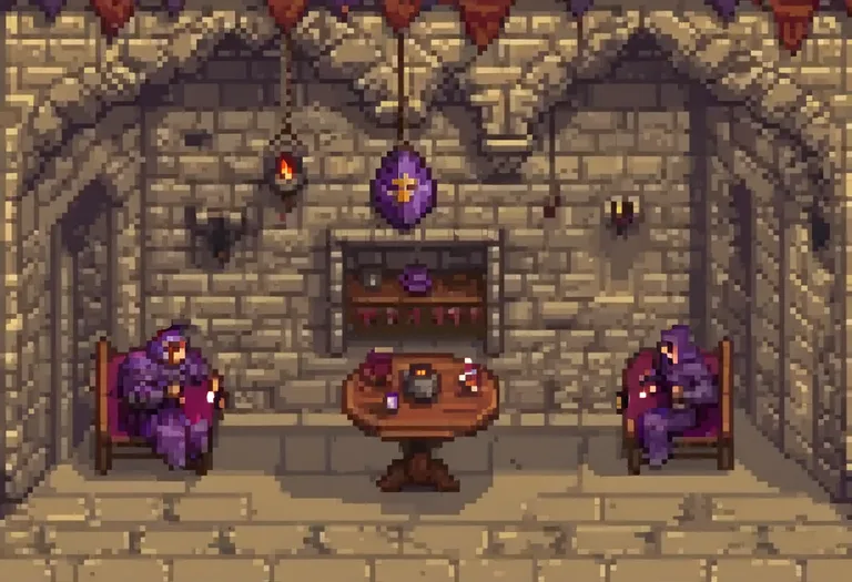 Pixel-art dispute card scene