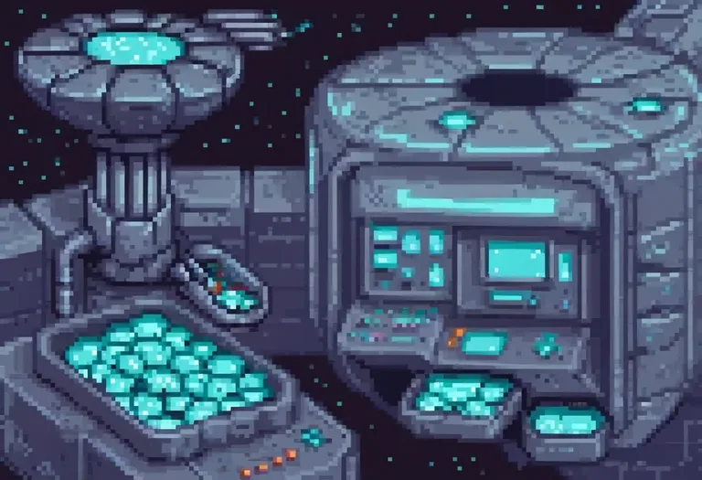 Pixel-art glowing doorway card scene